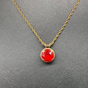 1/20 14K Gold Filled Red NC Crystal Round Pendant Chain Necklace Minimalist